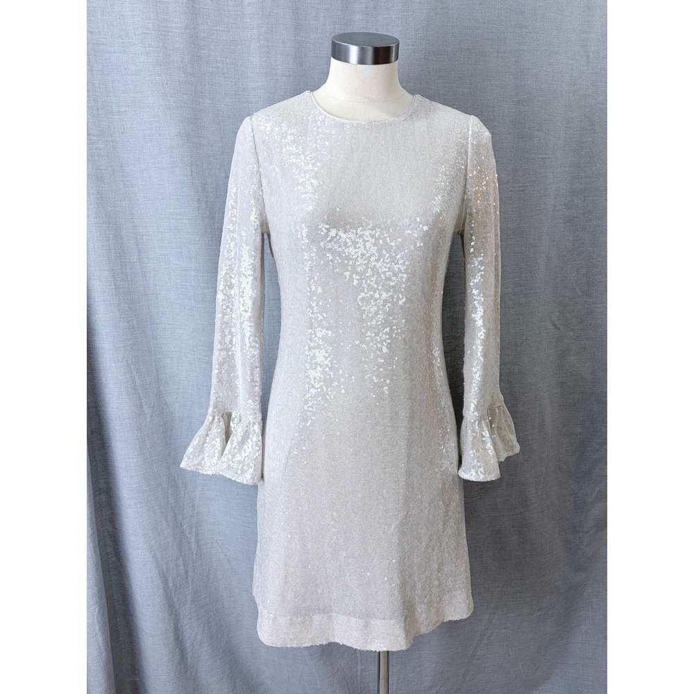 J.Crew Collection Sequin Shift Dress Winter Garden Silver Ruffle Sleeve 2